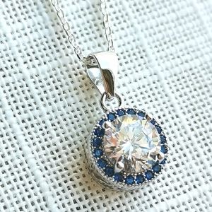 NWT Sterling Silver CZ sapphire pendant necklace